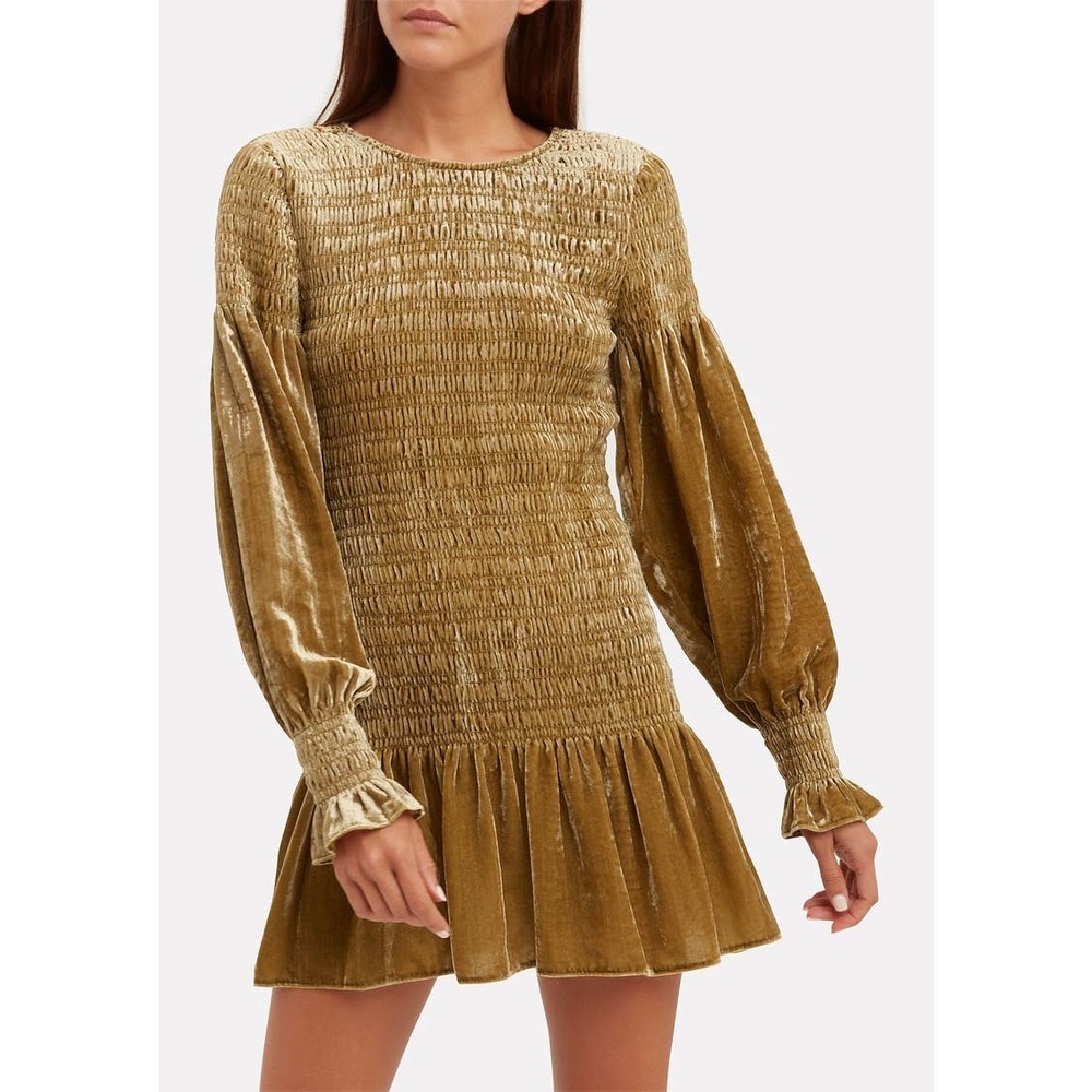 Loveshackfancy Scarlett Smocked Velvet Mini Dress